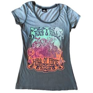 Rock & Roll Hall of Fame Ombré Grey Screen Print Short Sleeve T-shirt Size Small
